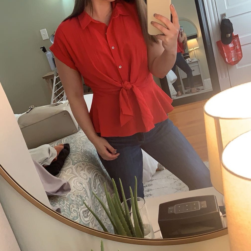 Red Button-Up Women's Top